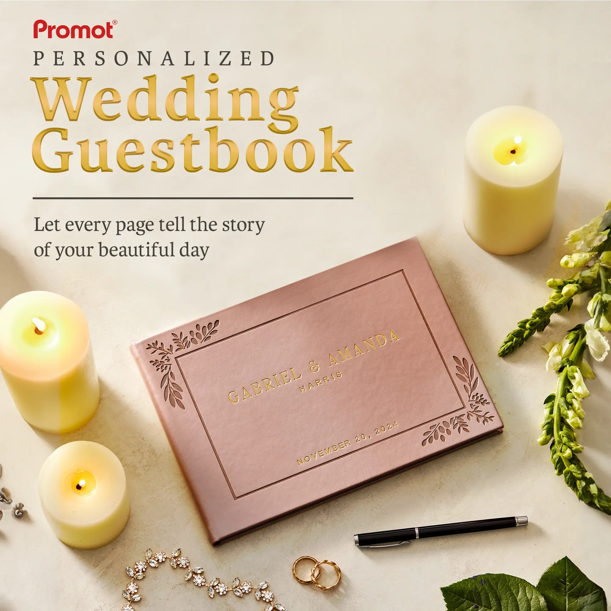 Custom Wedding Guest Book - Rose Gold